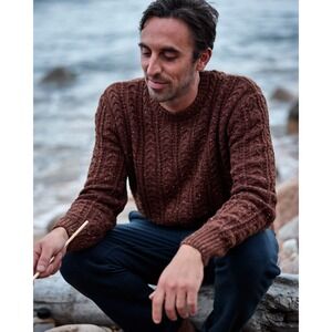 Wellen x Huckberry Seawool Fisherman Crewneck Knit Speckled Sweater In Brown XL